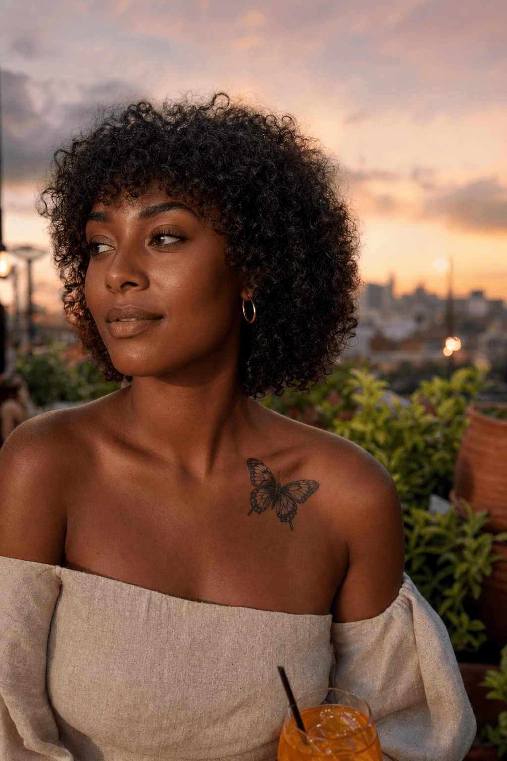 Tatouage femme été : Papillon micro-réaliste clavicule