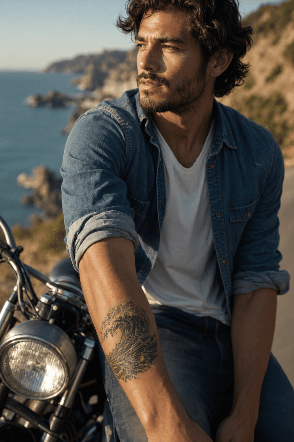 Tatouage homme été : Vague réaliste avant-bras intérieur