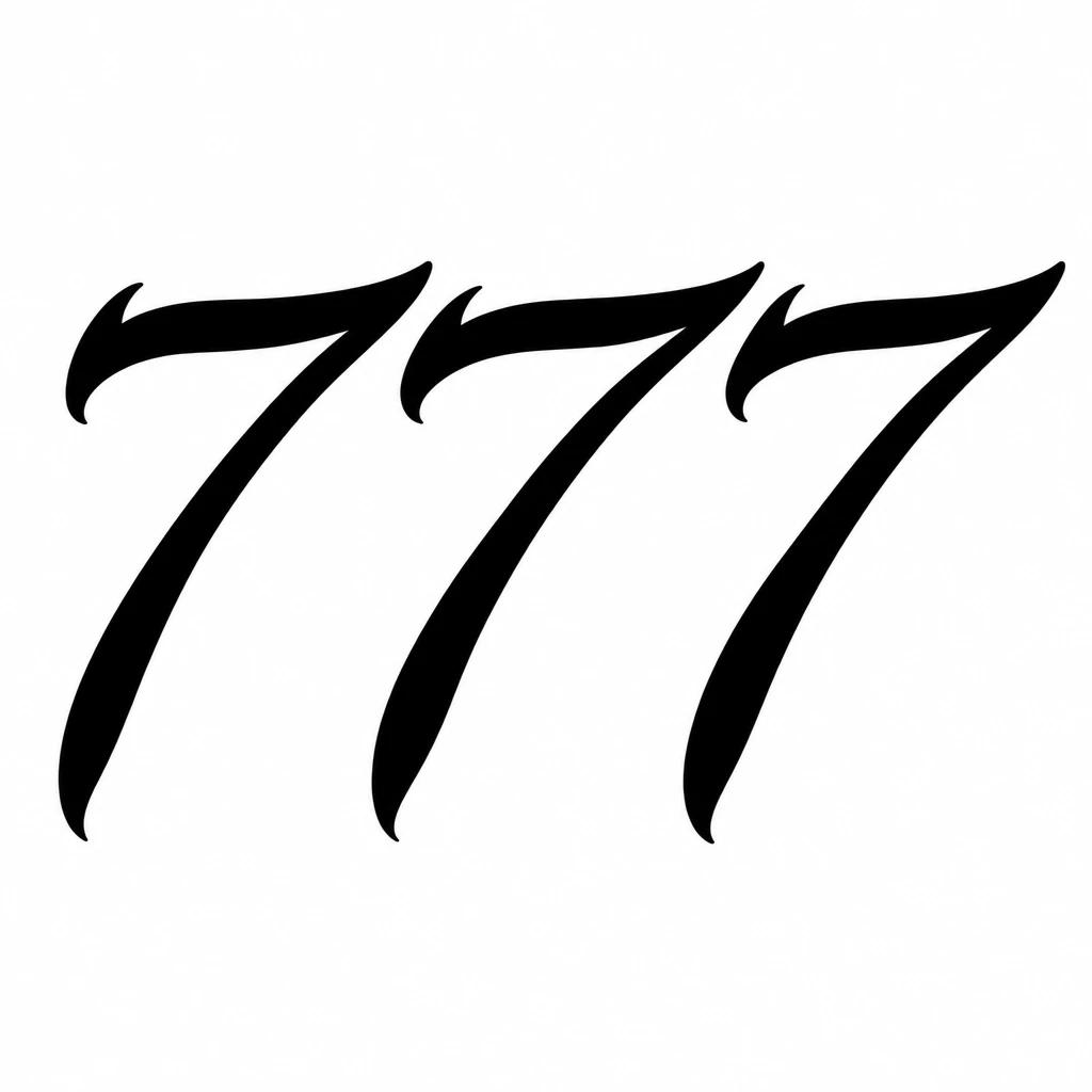 Tatouage 777 en écriture cursive manuscrite, pleins et déliés