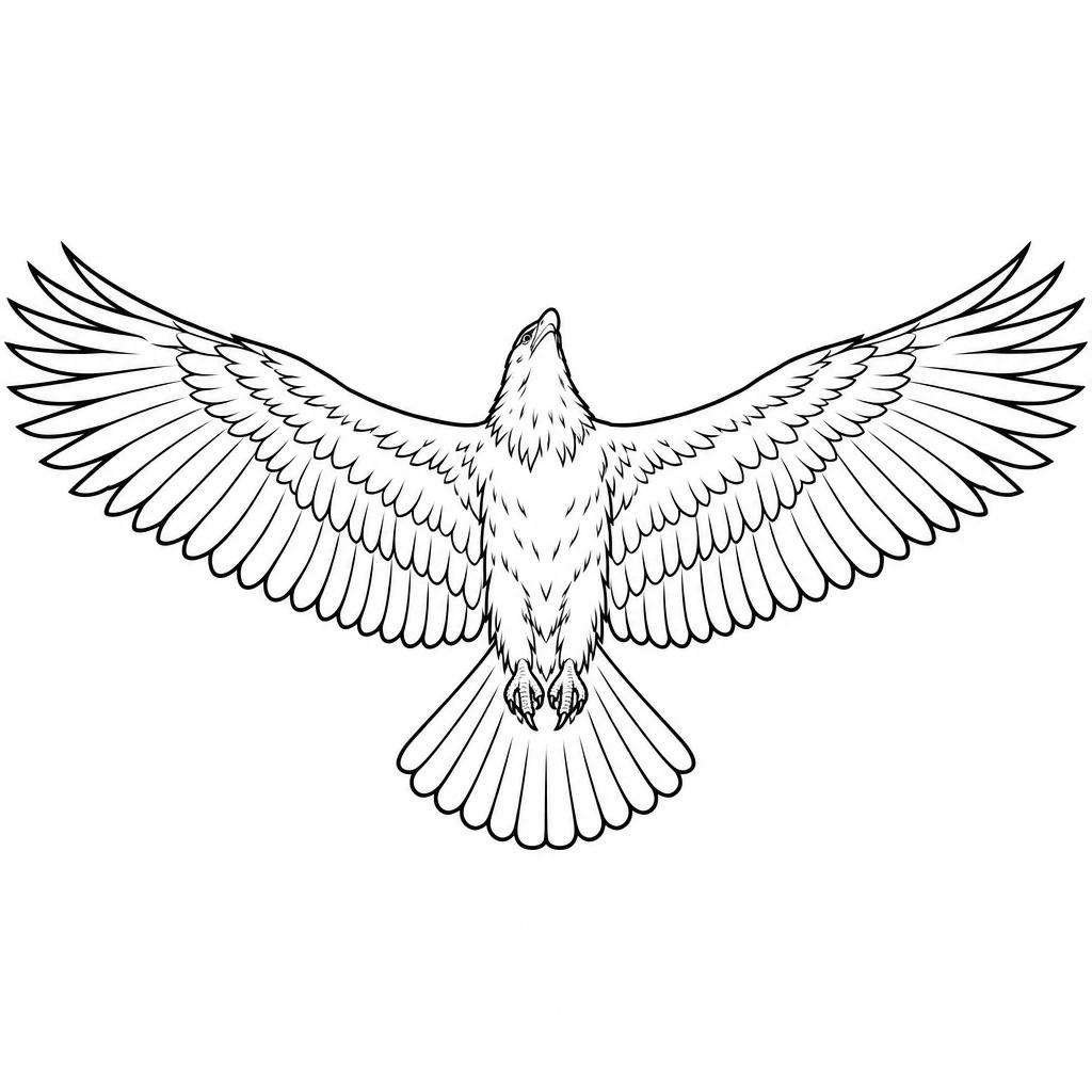 Tatouage d'aigle au trait fin, silhouette en vol vue de dessous, ailes déployées