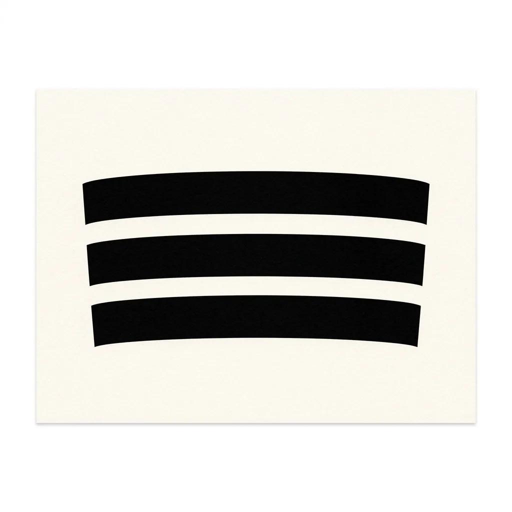 Dessin de tatouage minimaliste avec trois bandes horizontales noires épaisses sur fond blanc.