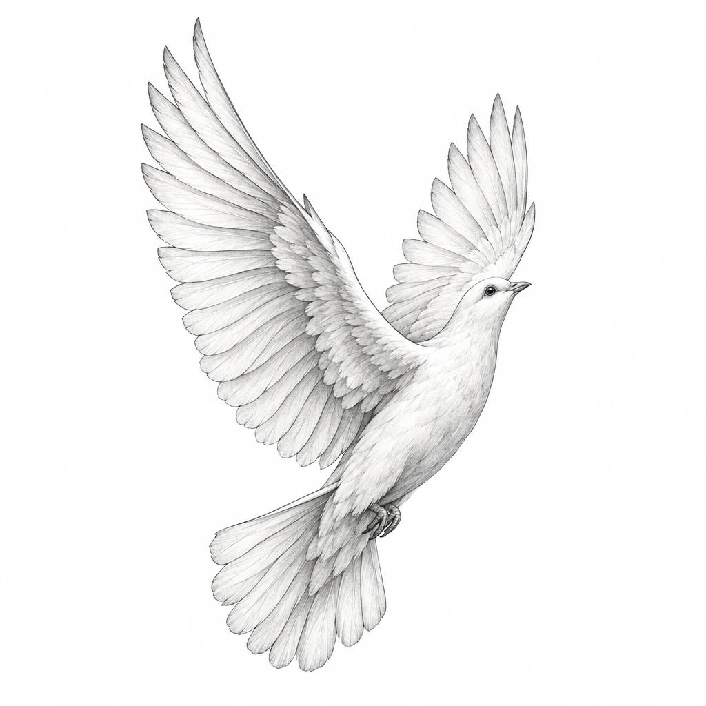 Tatouage de colombe s'envolant vers le haut, ailes largement déployées