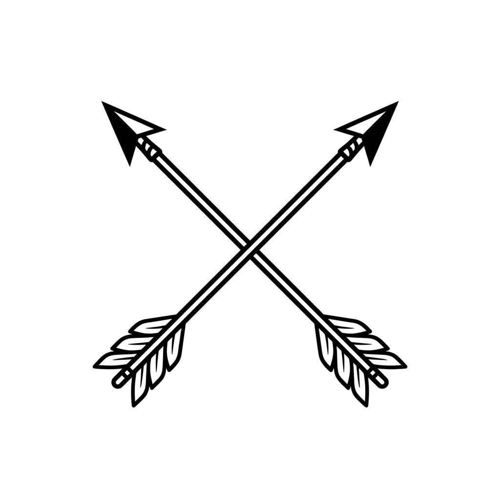 Dessin de tatouage minimaliste de deux flèches croisées, lignes noires sur fond blanc.