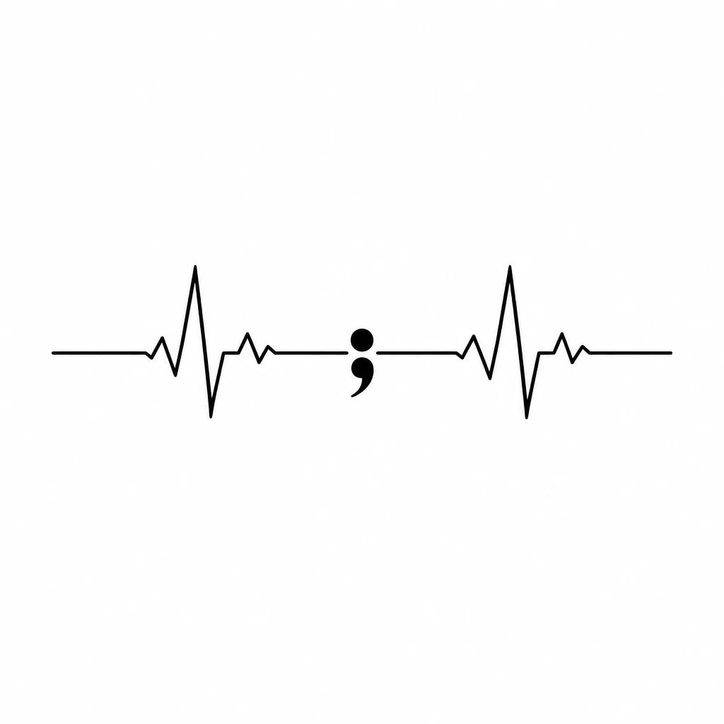 Tatouage de ligne d'électrocardiogramme traversée par un point-virgule en son centre