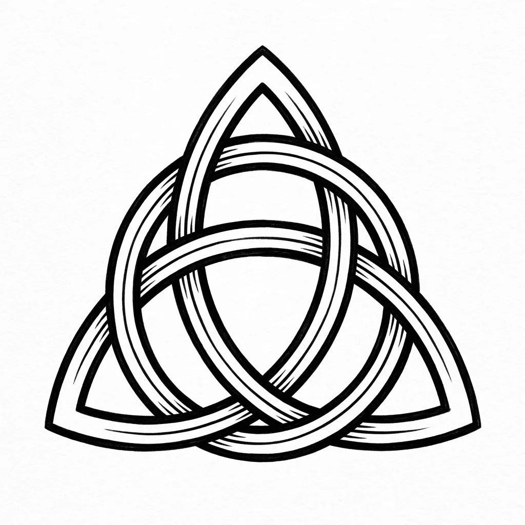 Dessin de tatouage triquetra celtique entrelacé avec un cercle, style blackwork sur fond blanc.