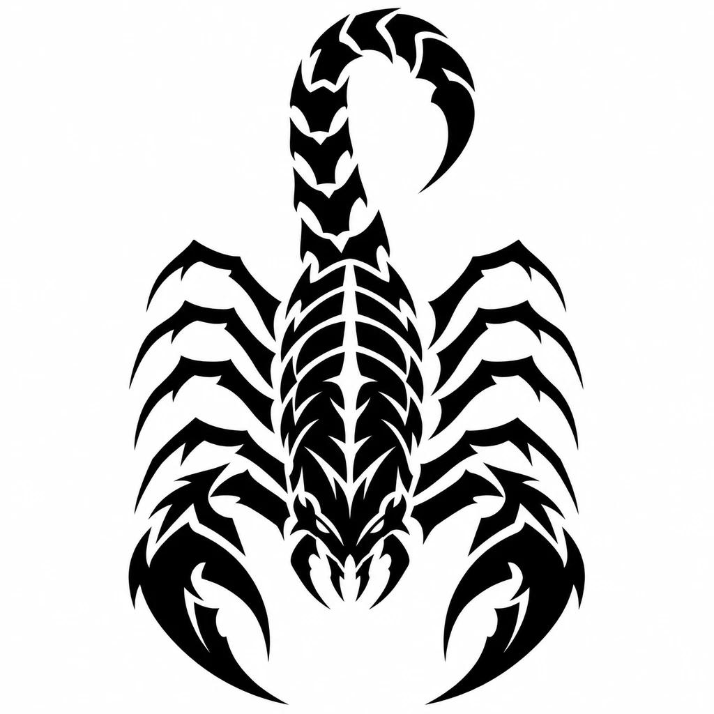 Tatouage de scorpion tribal, formes noires anguleuses aux pointes acérées