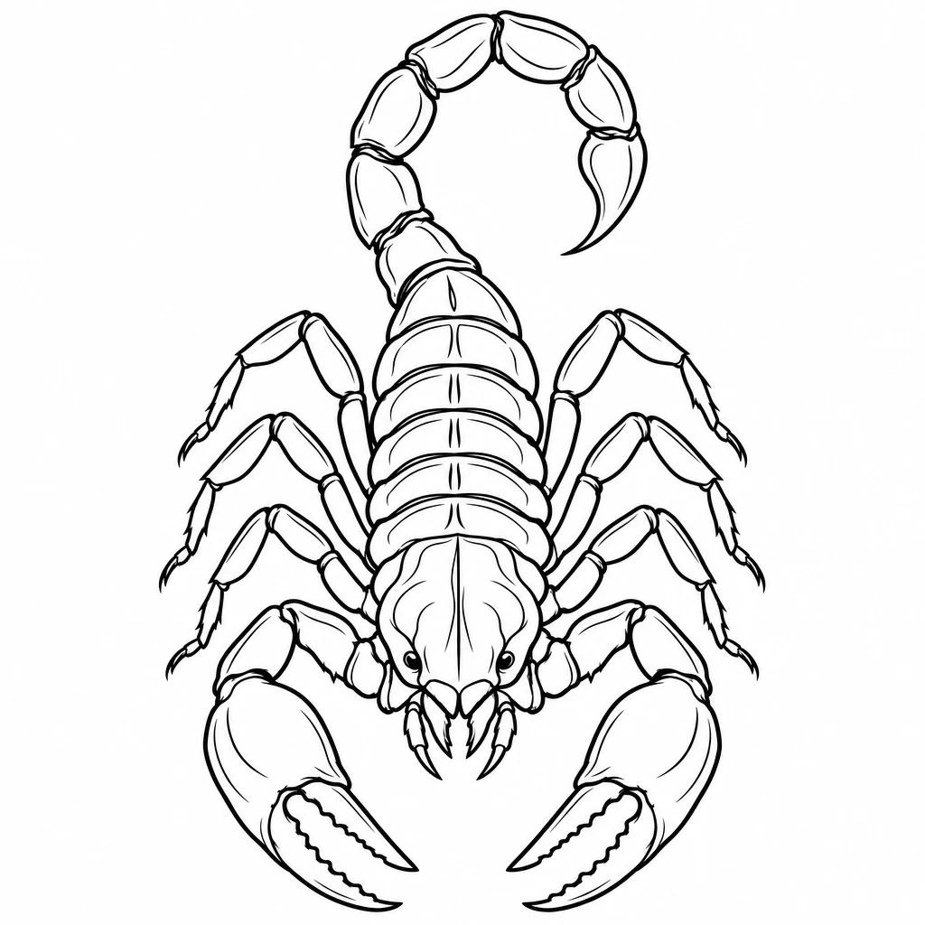 Tatouage de scorpion au trait fin, vu de dessus, carapace dessinée en contours simples