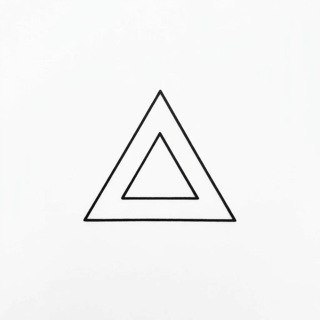 Dessin de tatouage minimaliste composé de deux triangles imbriqués aux lignes fines noires sur fond blanc.