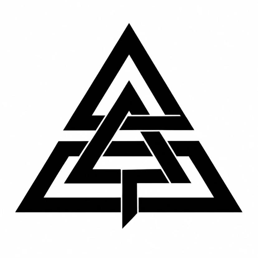 Tatouage du Valknut, trois triangles entrelacés formant un nœud continu, en noir plein