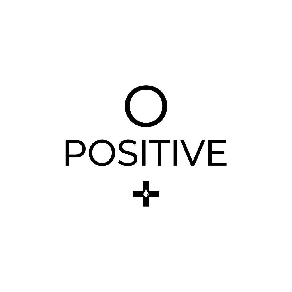 Modèle de tatouage minimaliste du groupe sanguin O positif avec texte noir et symbole sur fond blanc.