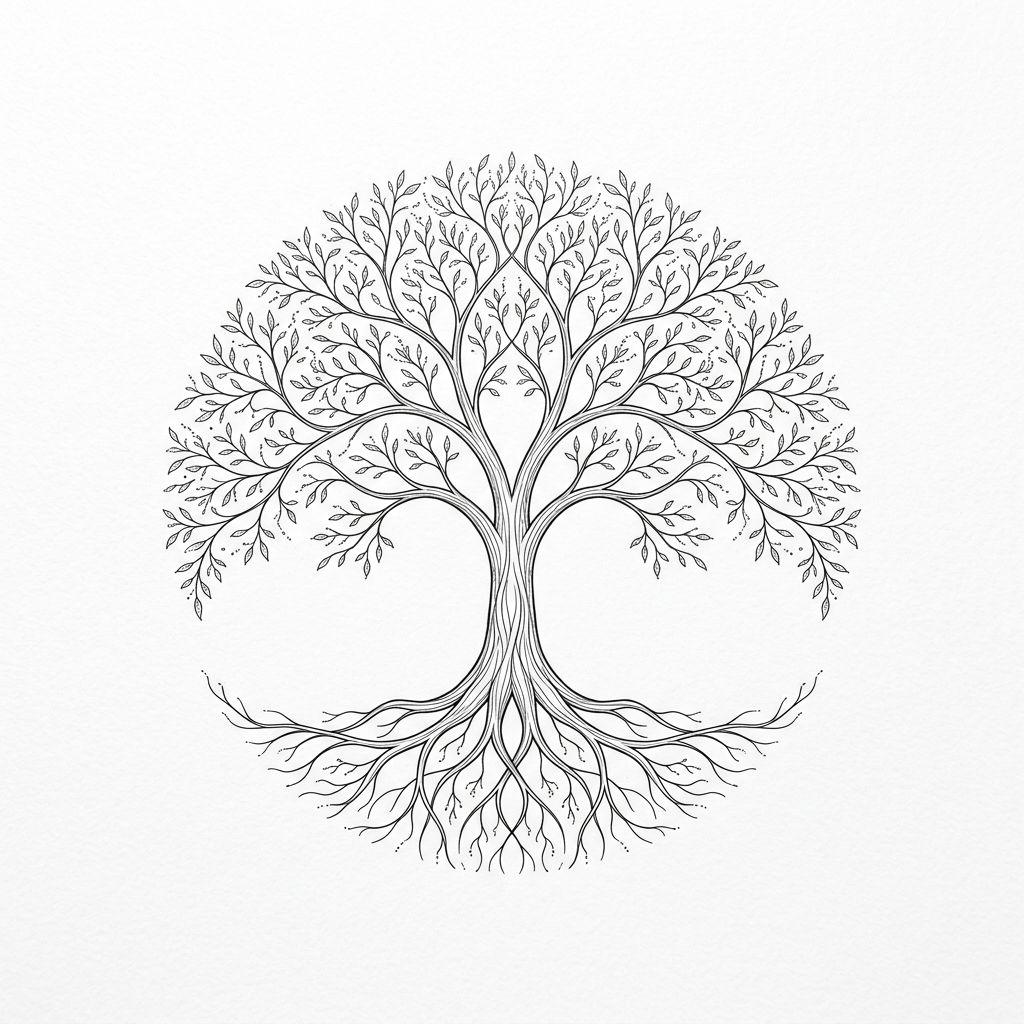 idée tatouage arbre de vie arbre fine line racines