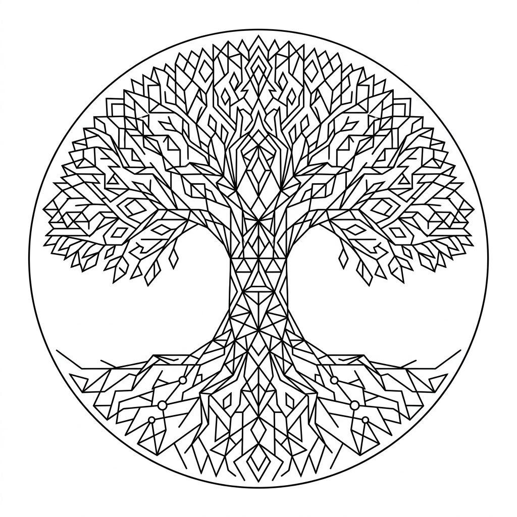 idée tatouage arbre de vie arbre cercle géométrique