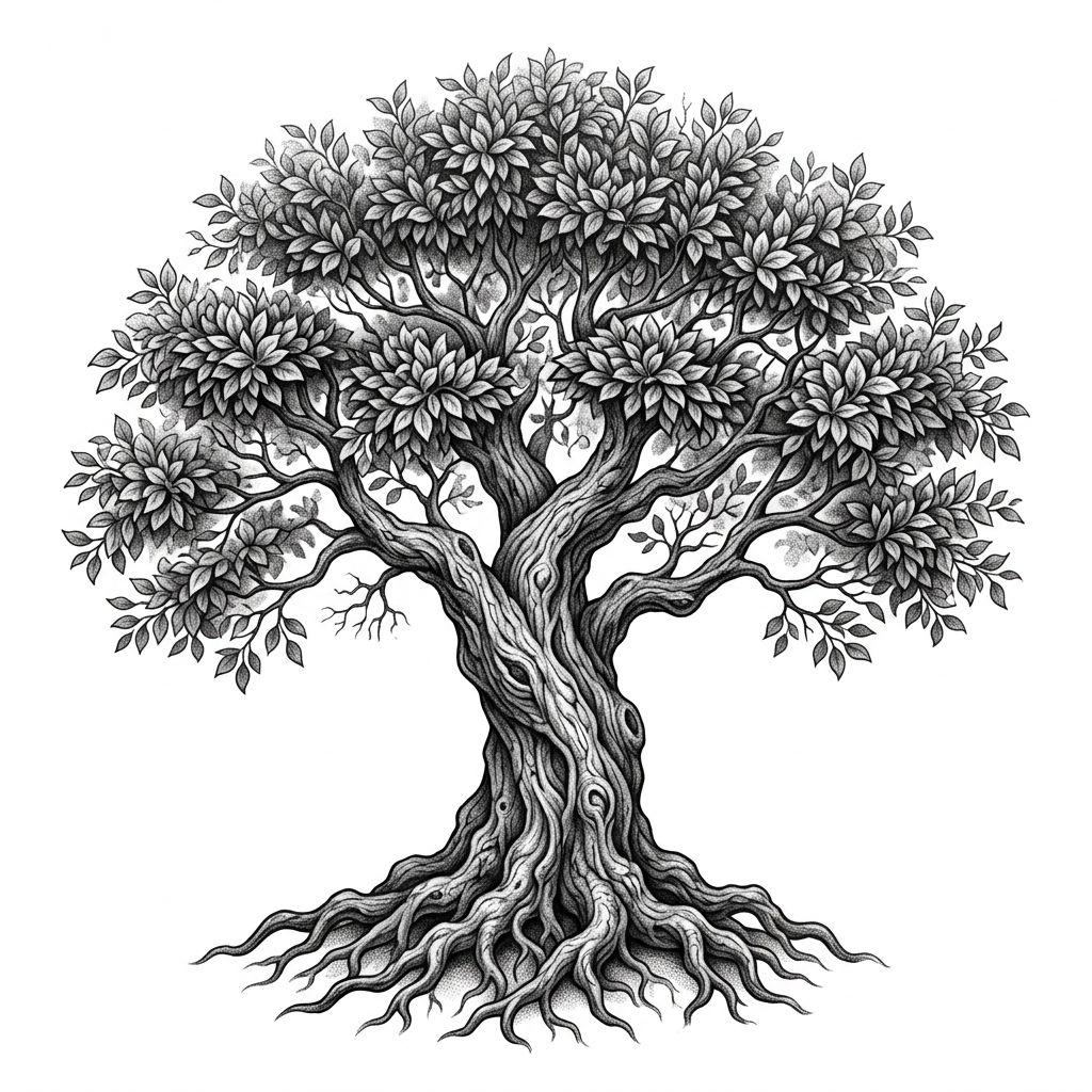idée tatouage arbre de vie arbre réaliste noir et gris
