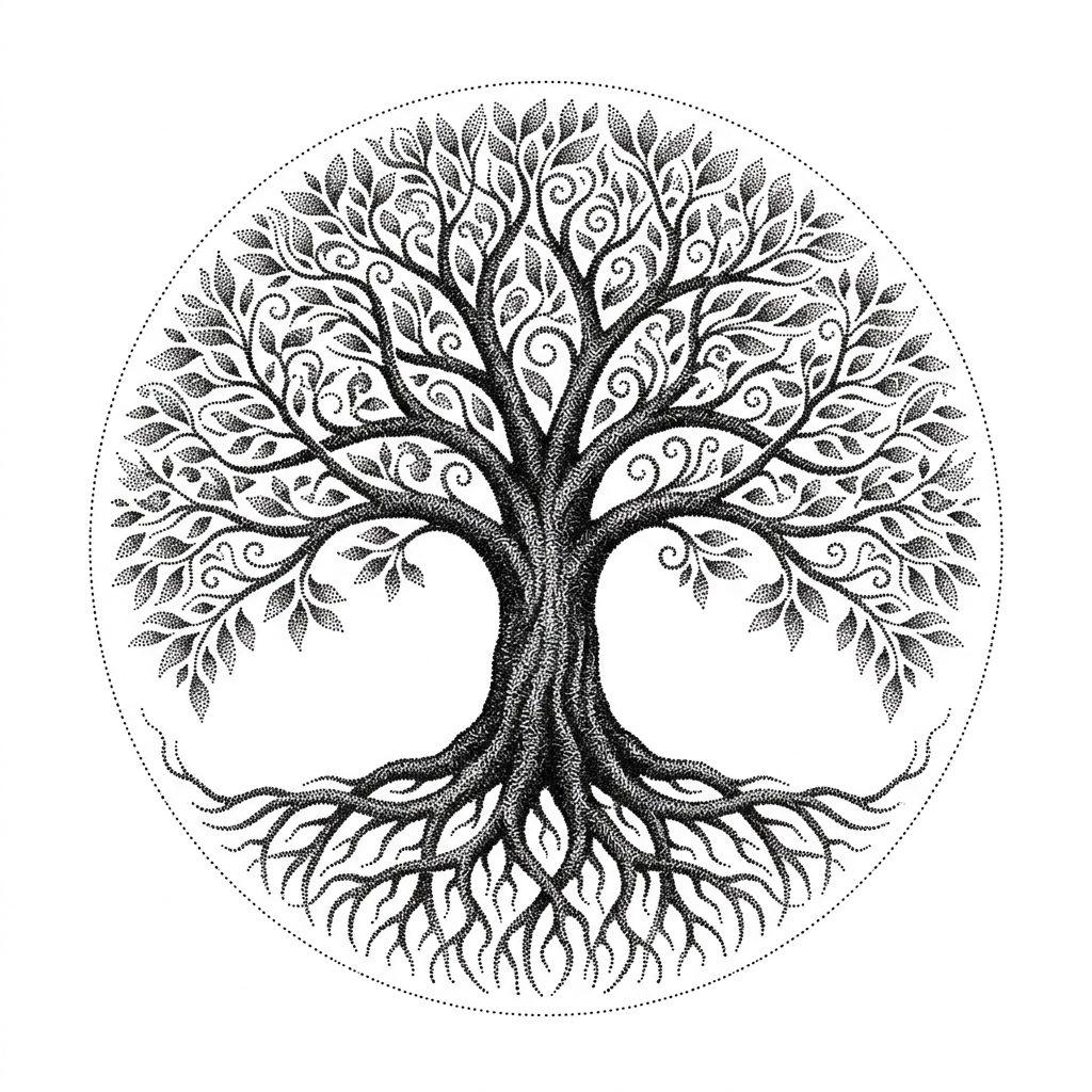 idée tatouage arbre de vie arbre dotwork