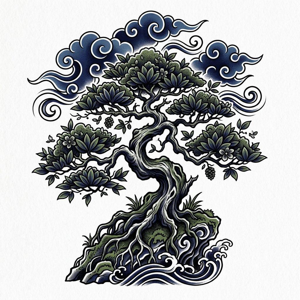idée tatouage arbre de vie arbre japonais bonsaï