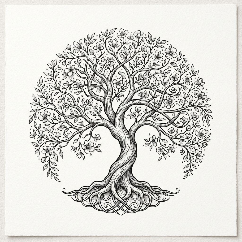 idée tatouage arbre de vie arbre fleuri