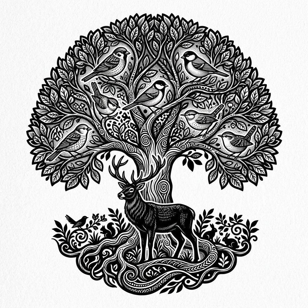 idée tatouage arbre de vie arbre et animaux