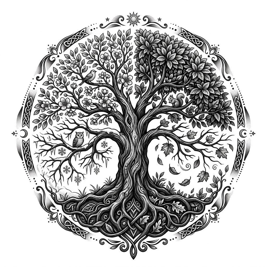 idée tatouage arbre de vie arbre des quatre saisons