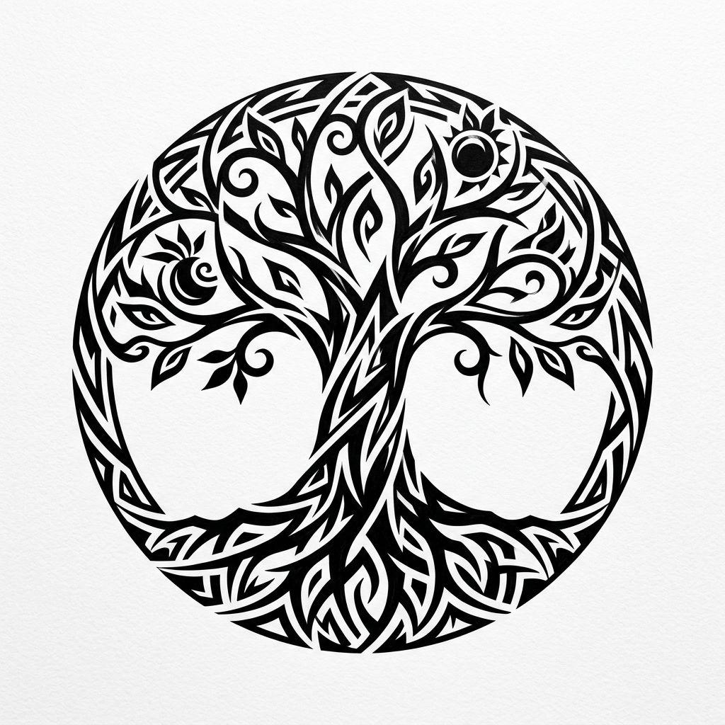 idée tatouage arbre de vie arbre tribal moderne