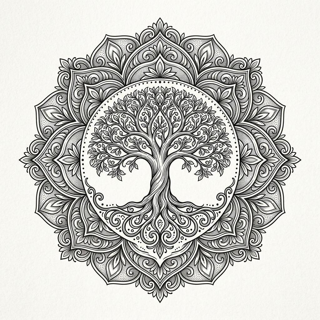 idée tatouage arbre de vie arbre mandala