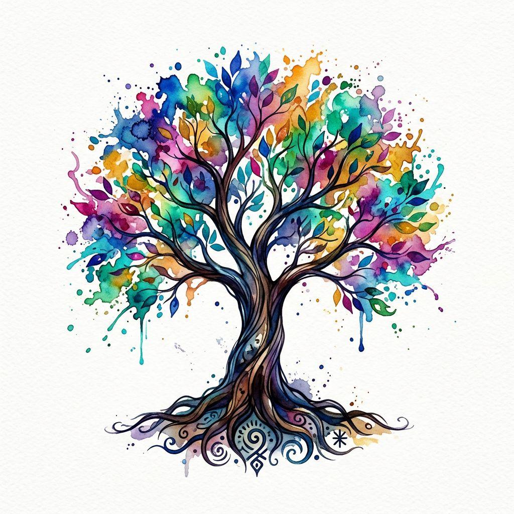 idée tatouage arbre de vie arbre aquarelle