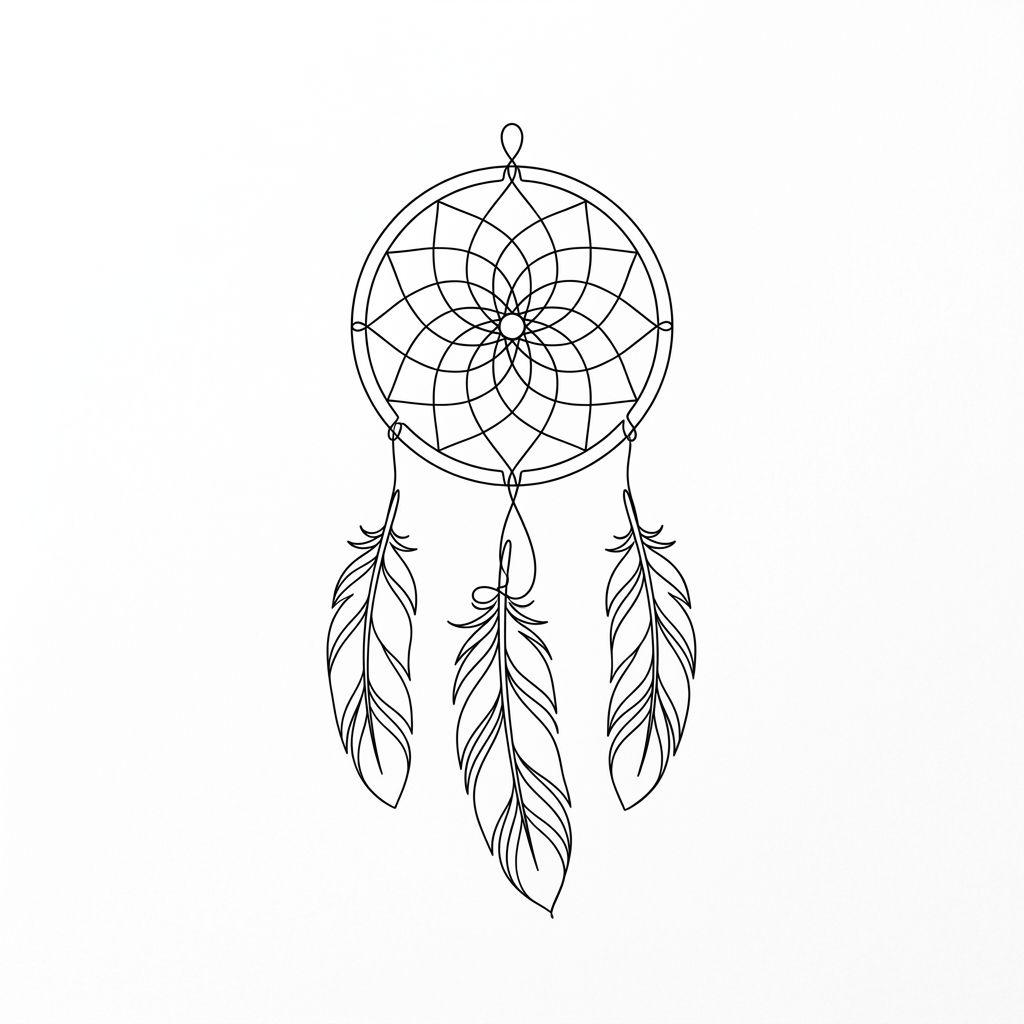 idée tatouage attrape-rêve attrape-reve single-line minimaliste