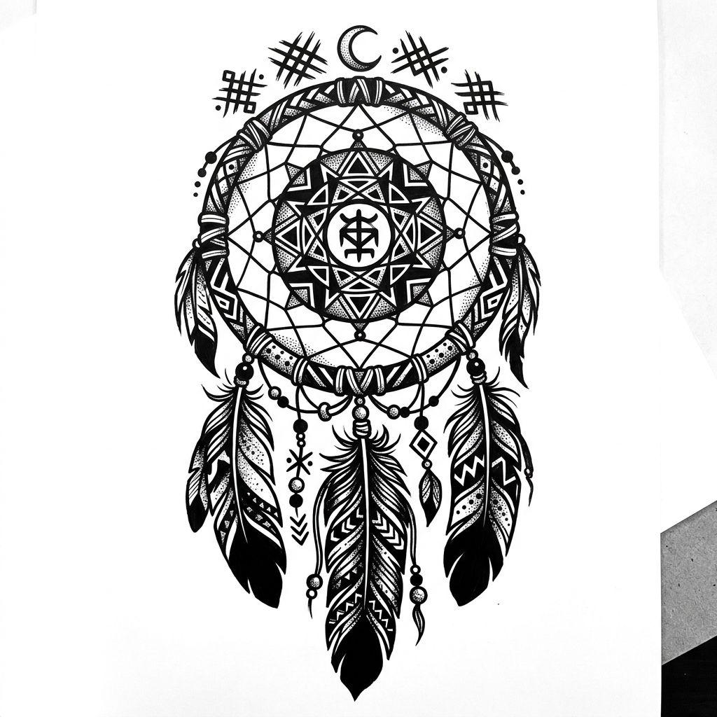 idée tatouage attrape-rêve attrape-reve blackwork dense