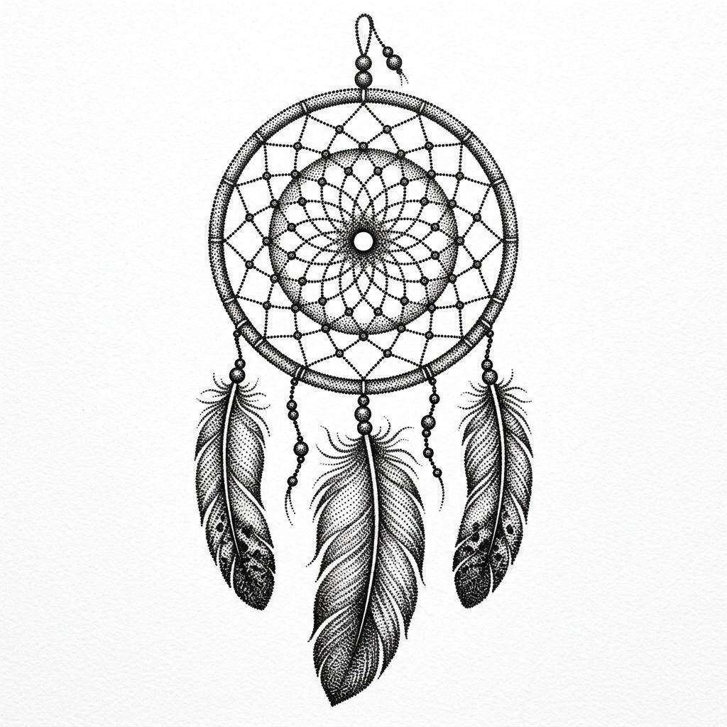 idée tatouage attrape-rêve attrape-reve dotwork stippling