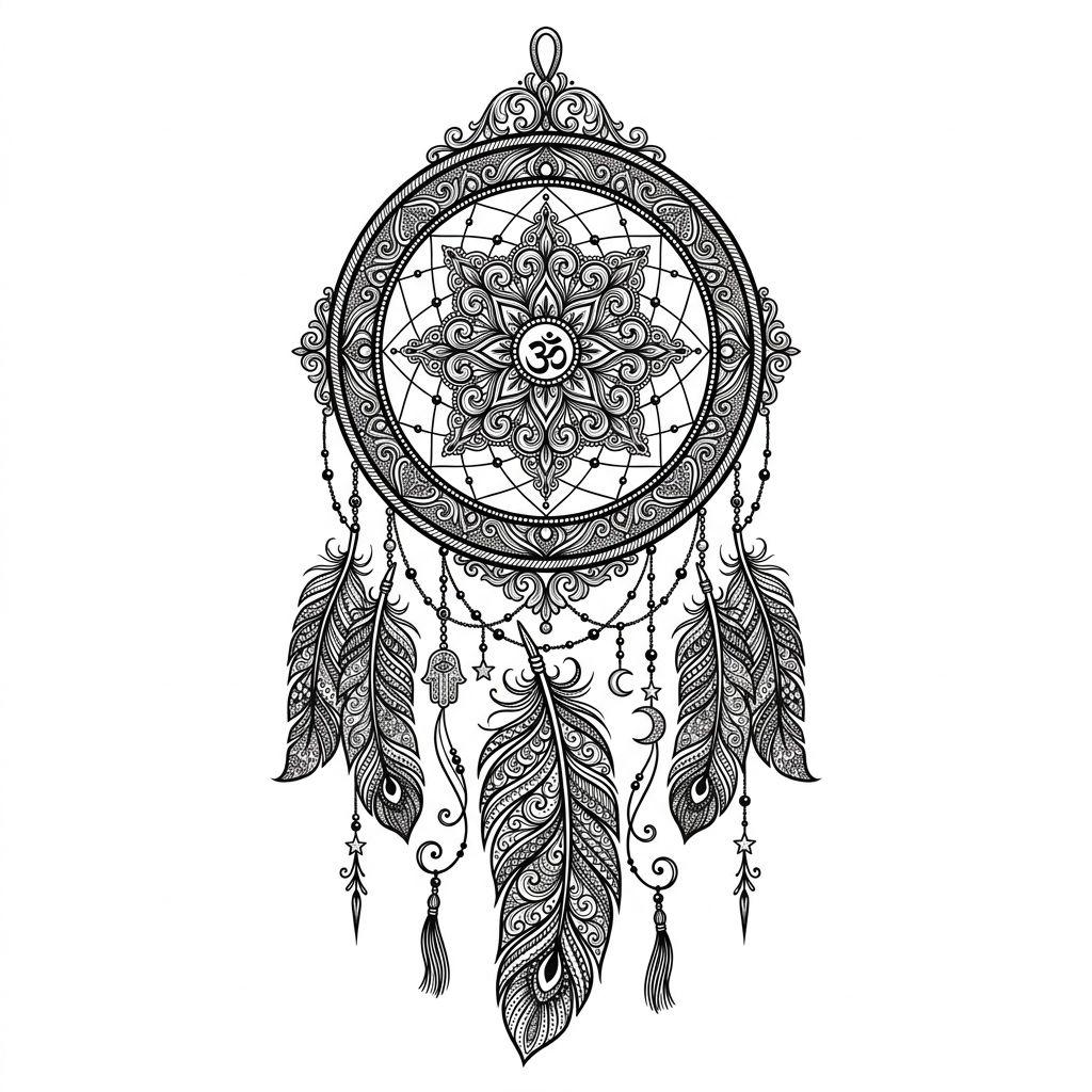 idée tatouage attrape-rêve mandala attrape-reve ornemental