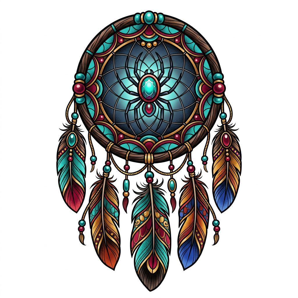 idée tatouage attrape-rêve attrape-reve néo-traditionnel