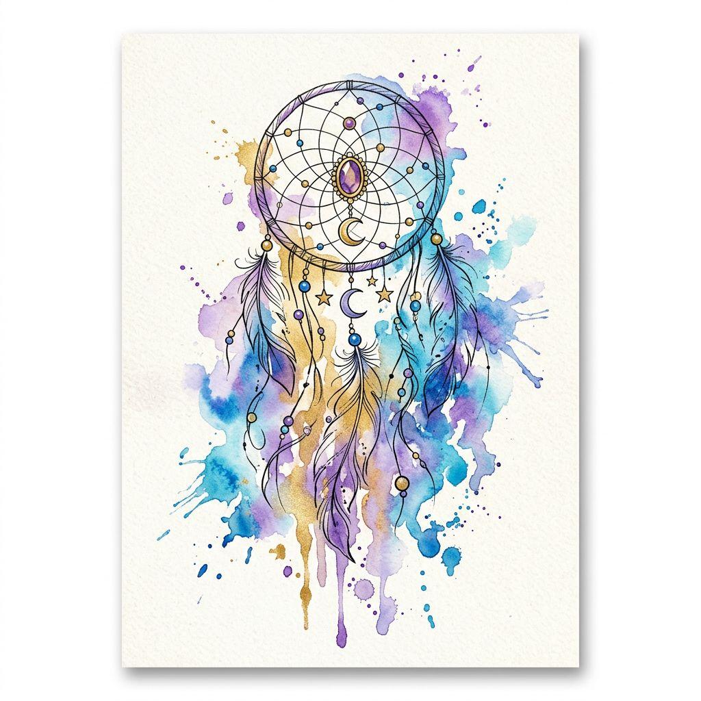 idée tatouage attrape-rêve attrape-reve aquarelle douce