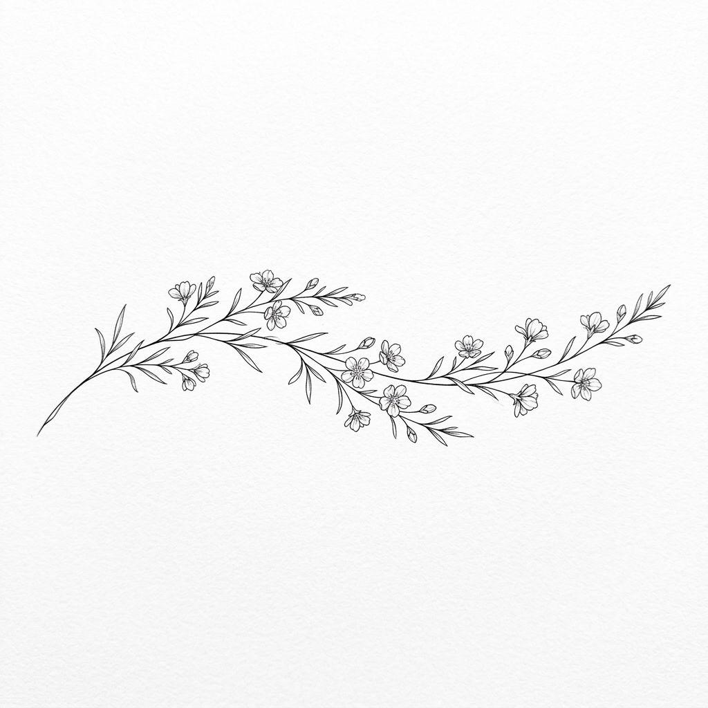 idée tatouage avant-bras femme branche fleurie fine line
