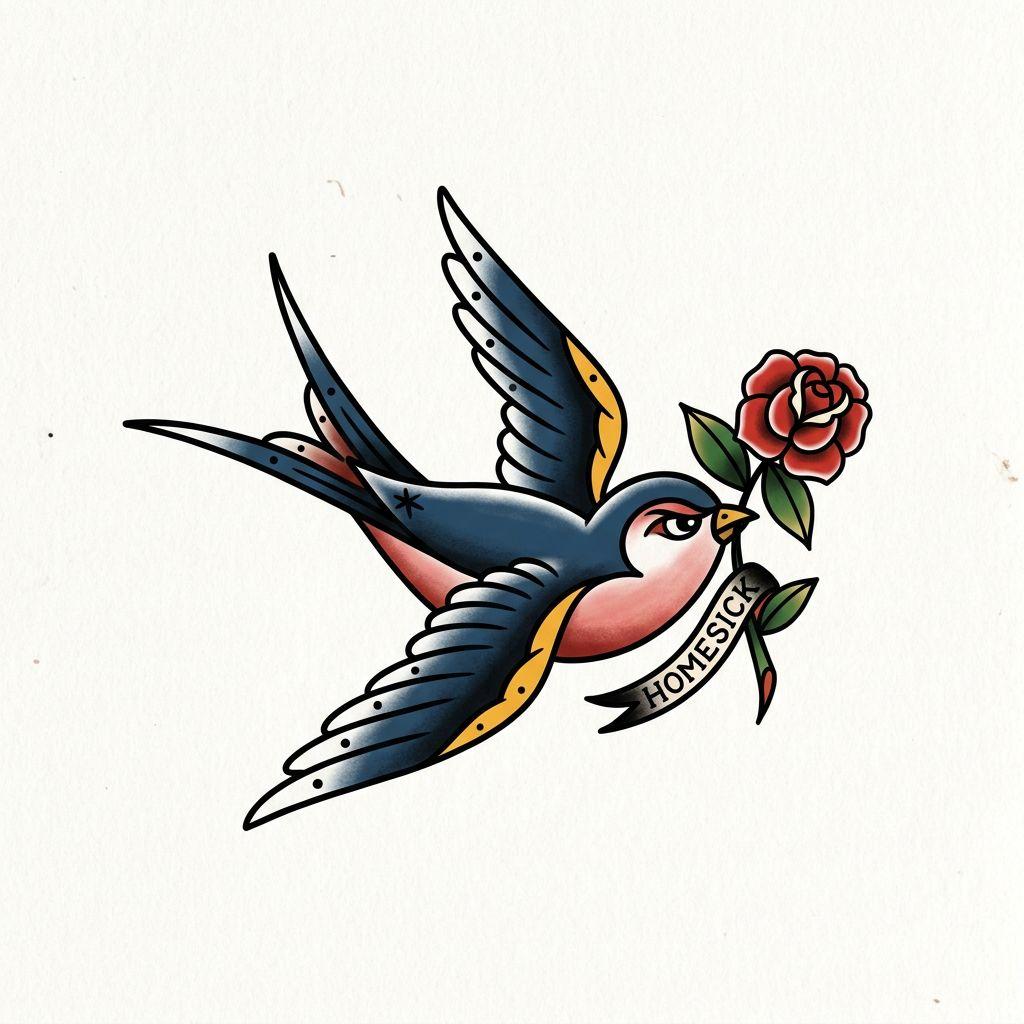 idée tatouage avant-bras femme hirondelle old school