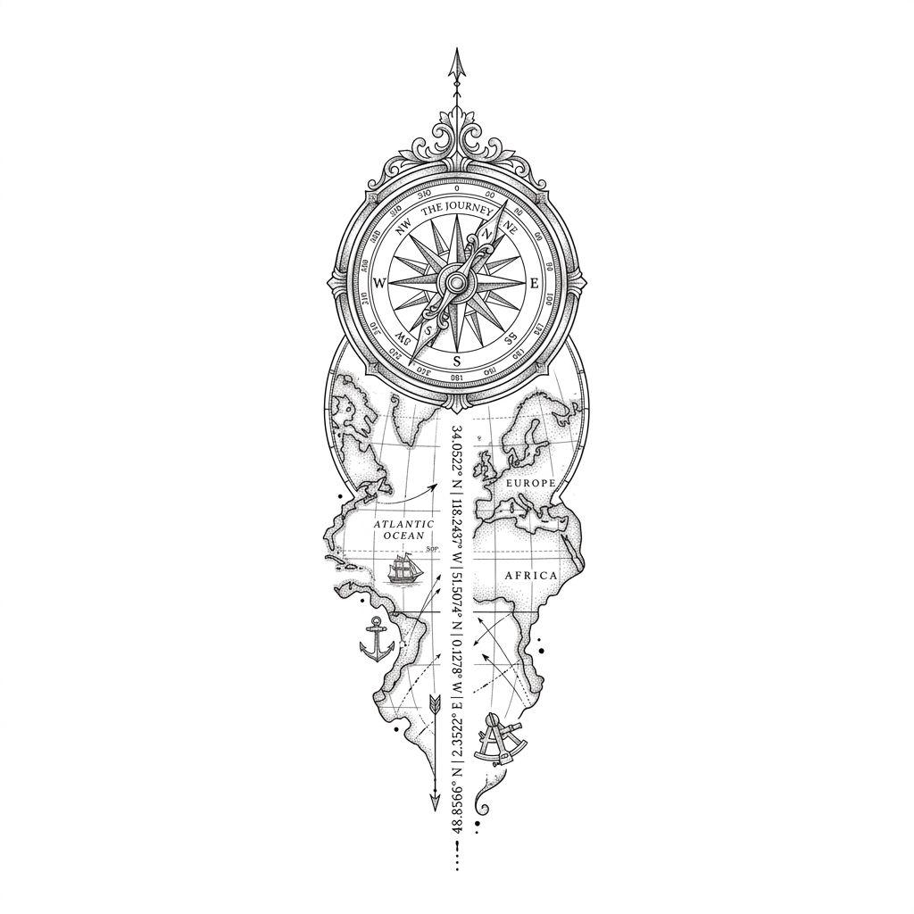 idée tatouage avant-bras homme carte au trésor fine line