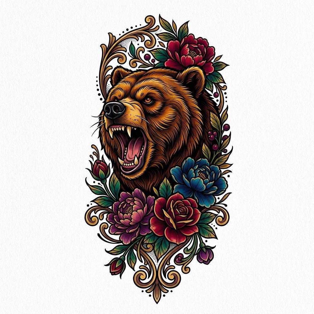 idée tatouage avant-bras homme ours néo-traditionnel