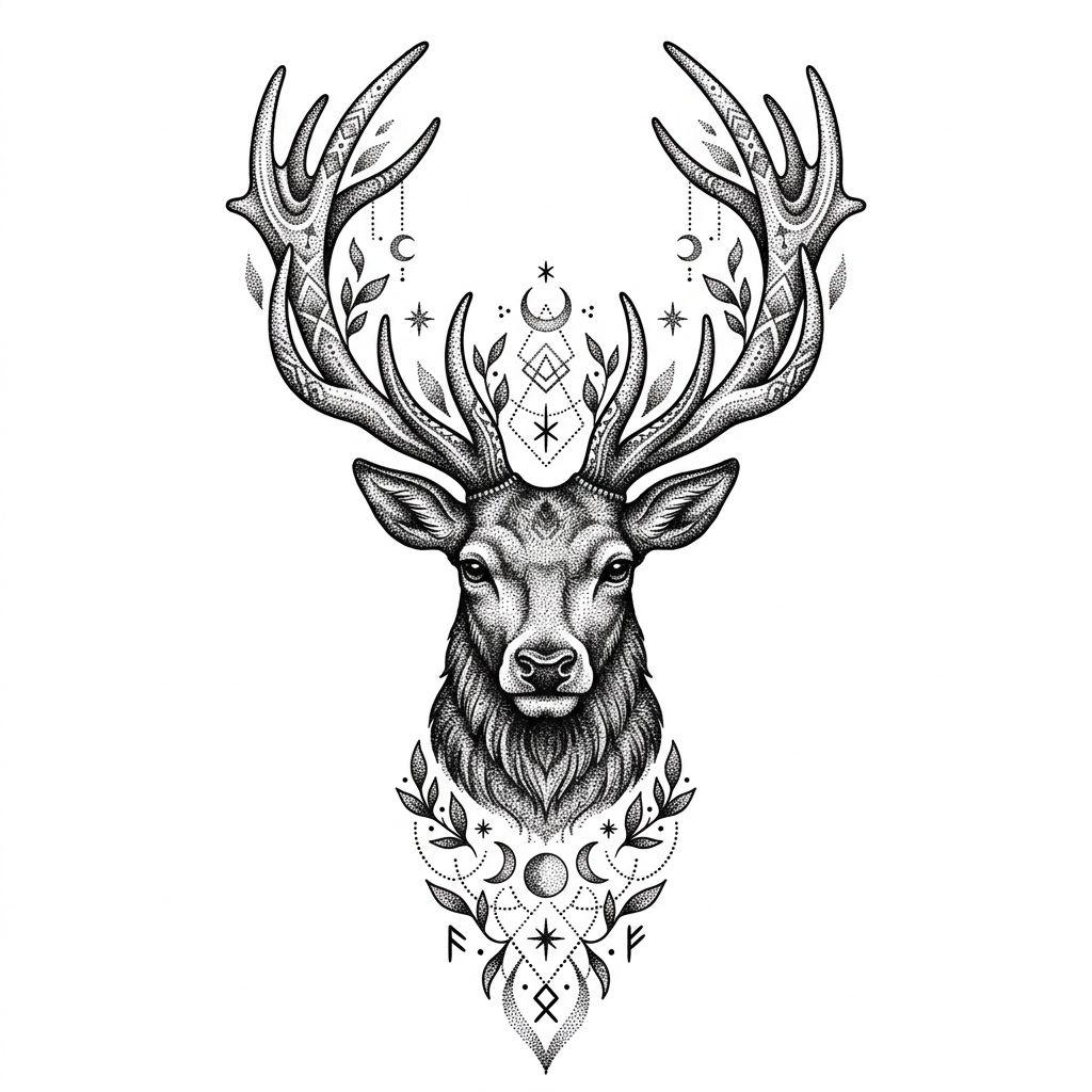 idée tatouage avant-bras homme cerf dotwork