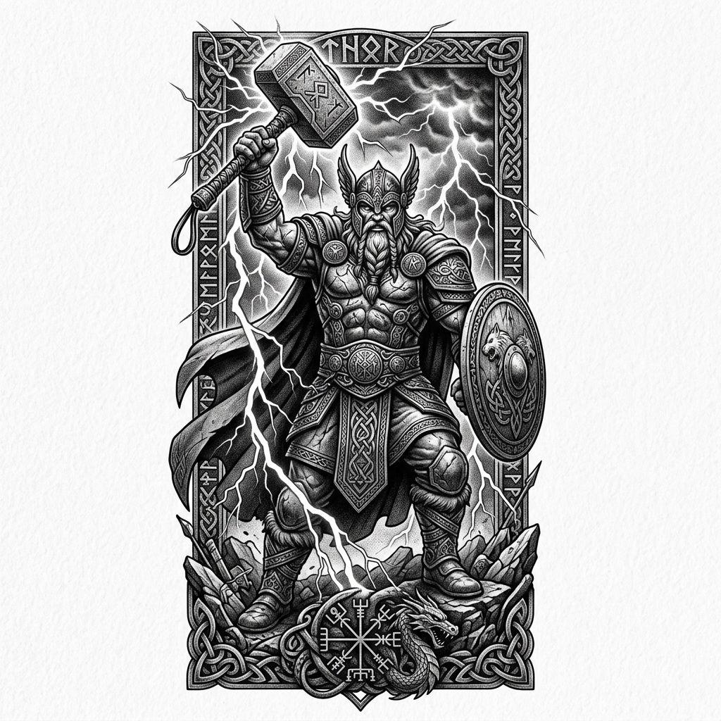 idée tatouage avant-bras homme thor mythologique
