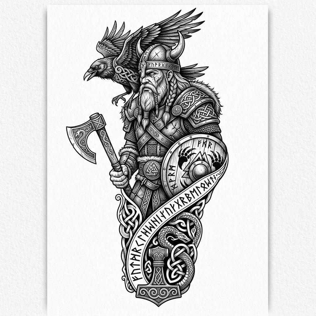 idée tatouage avant-bras homme viking premium