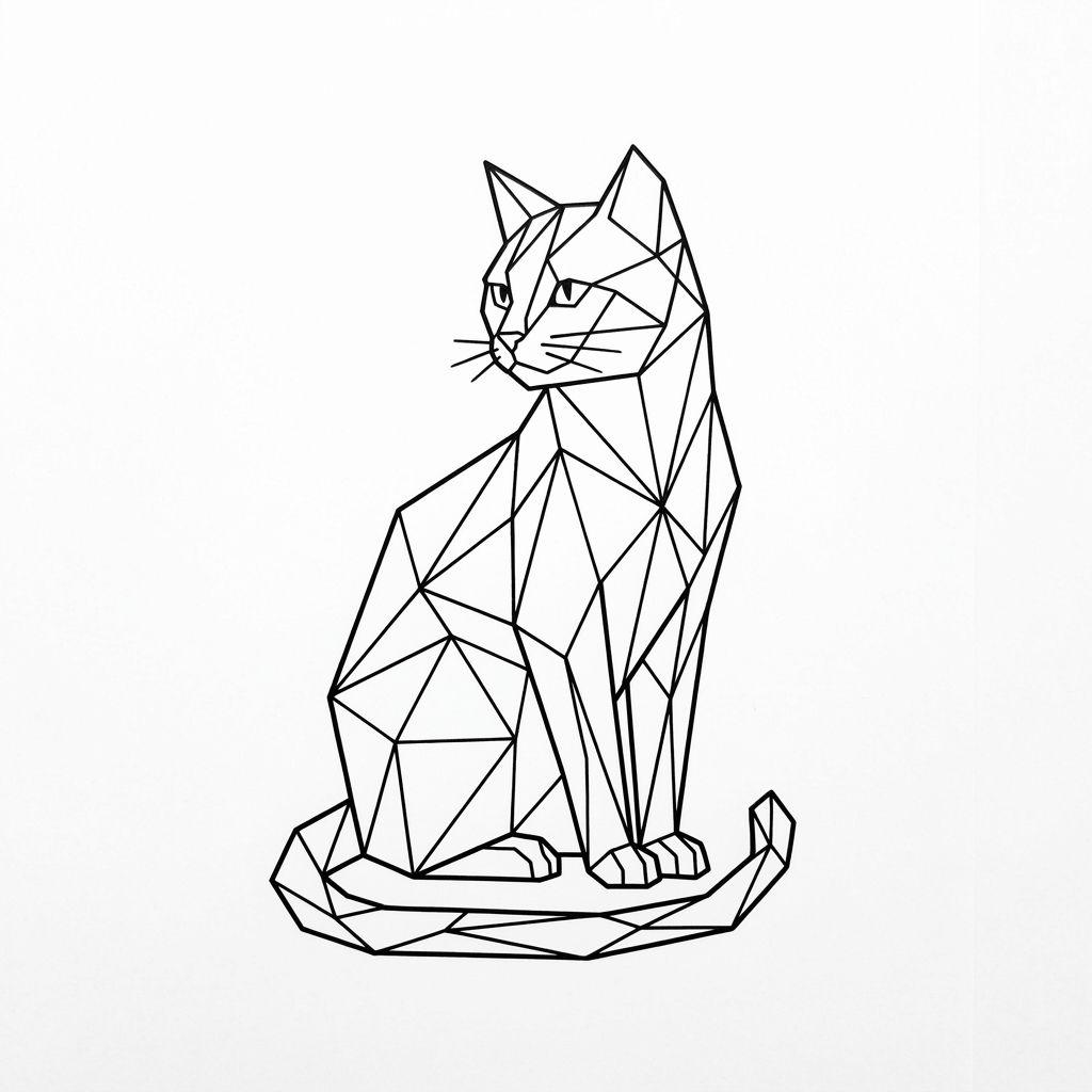 idée tatouage chat chat geometrique facette