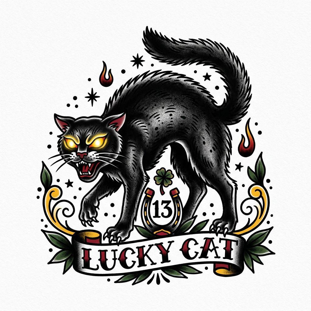 idée tatouage chat chat noir old school