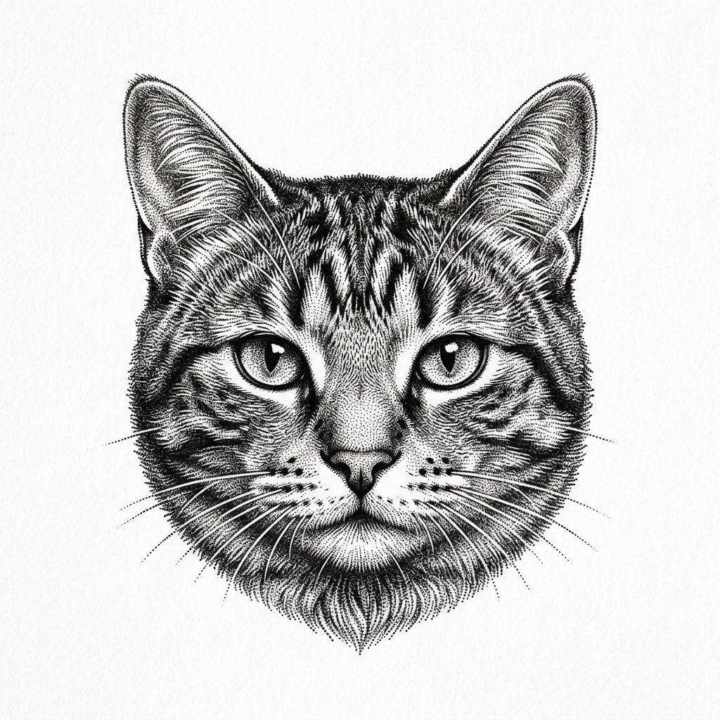 idée tatouage chat chat dotwork stippling