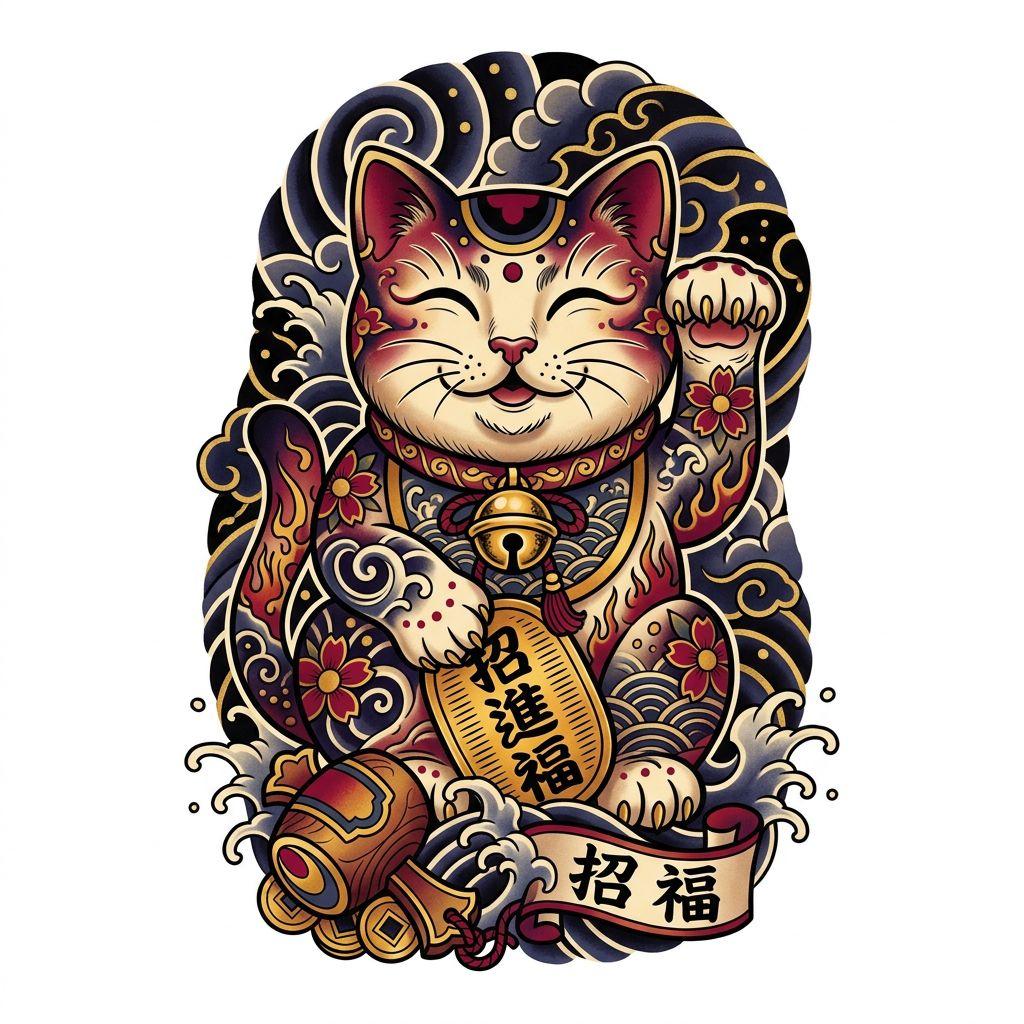 idée tatouage chat chat japonais maneki-neko