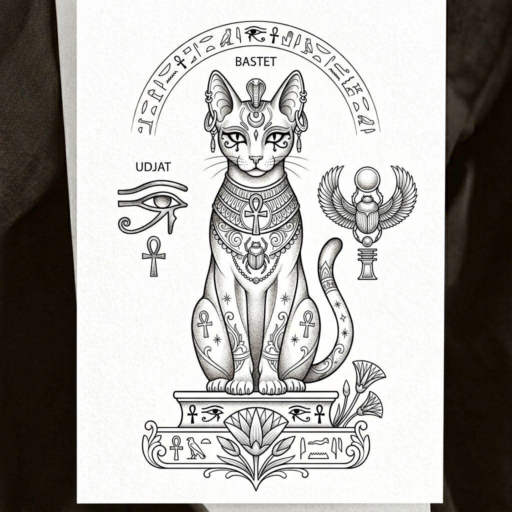 idée tatouage chat chat egyptien bastet