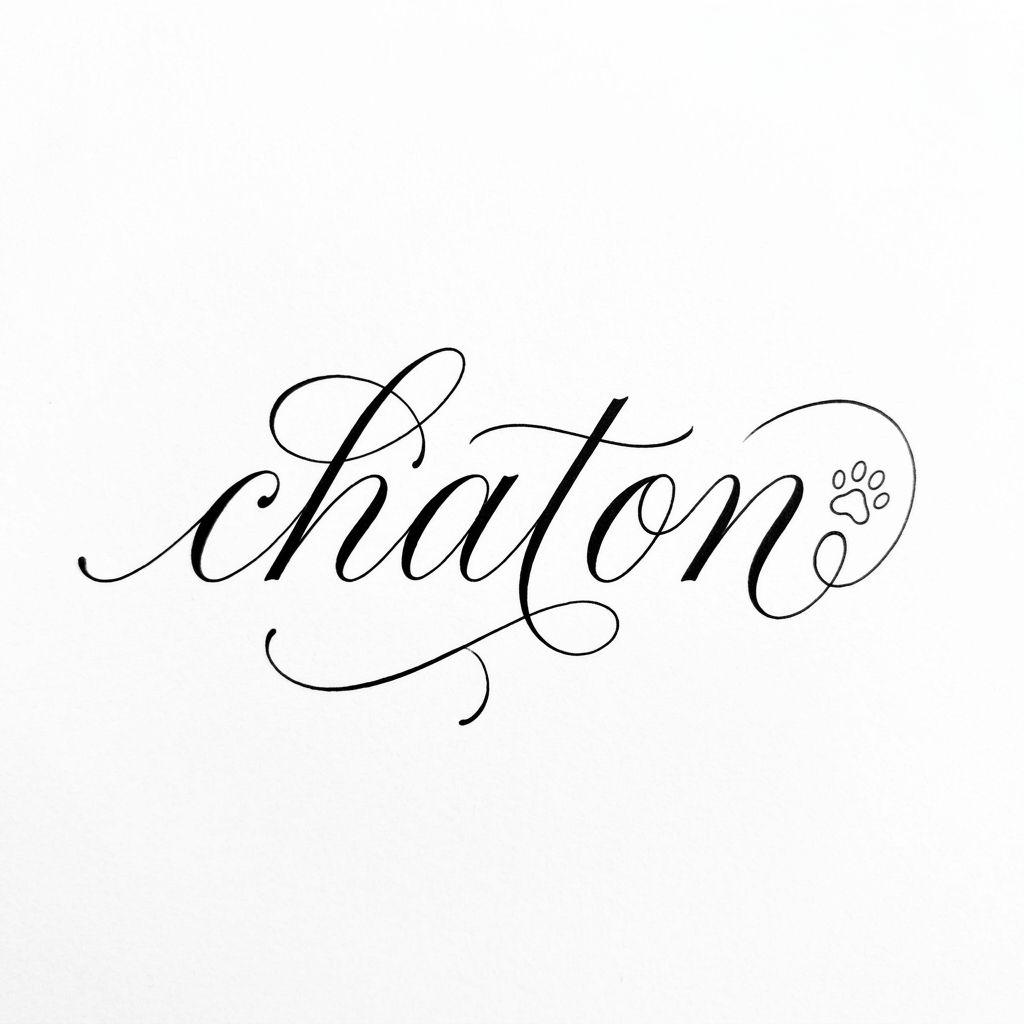 idée tatouage chat lettrage chaton cursive