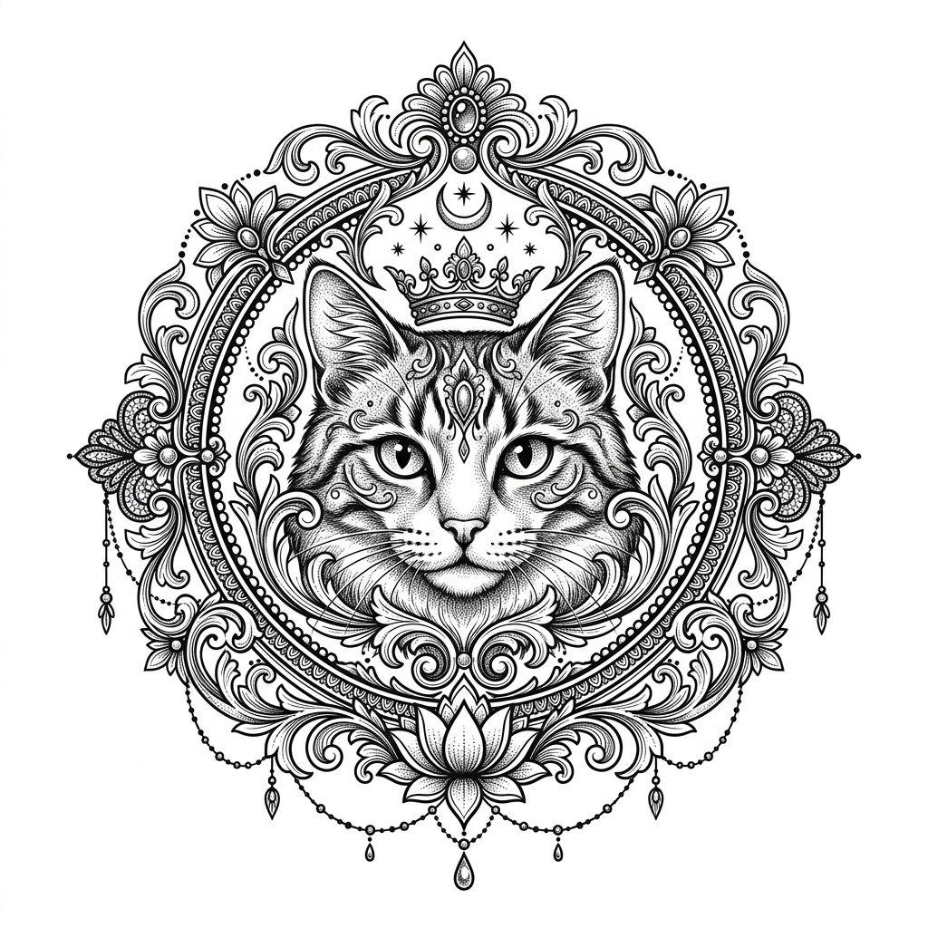 idée tatouage chat chat mandala ornemental