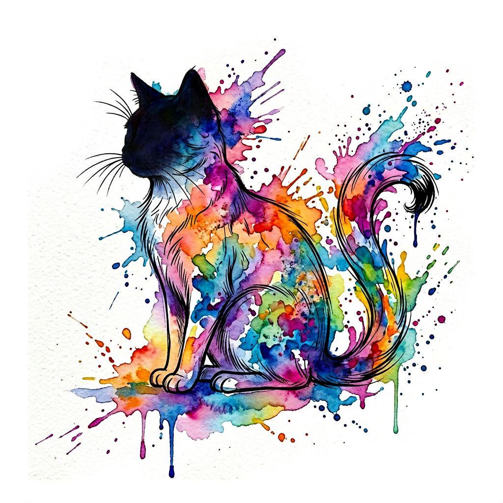 idée tatouage chat chat aquarelle splash