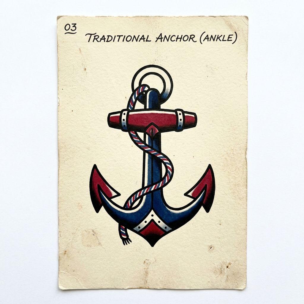 idée tatouage cheville ancre old school