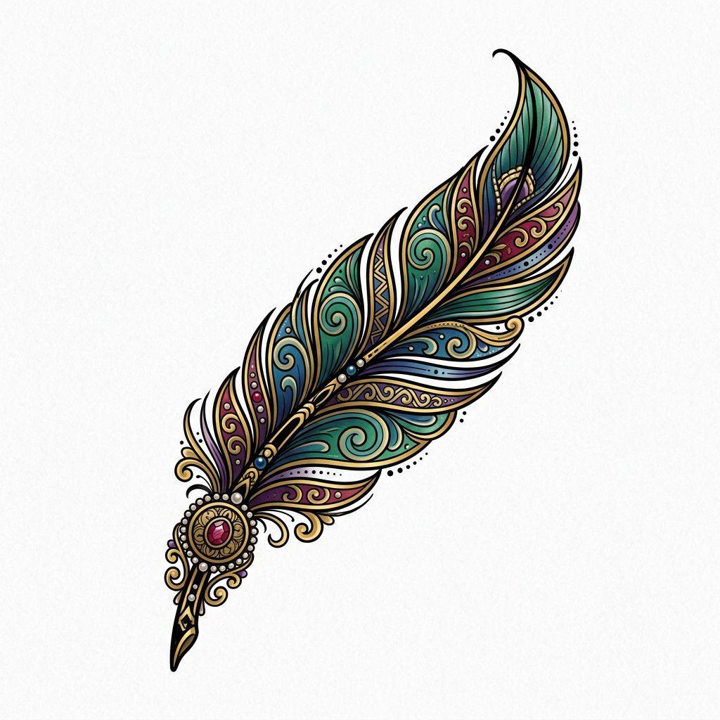 idée tatouage cheville plume néo-traditionnelle