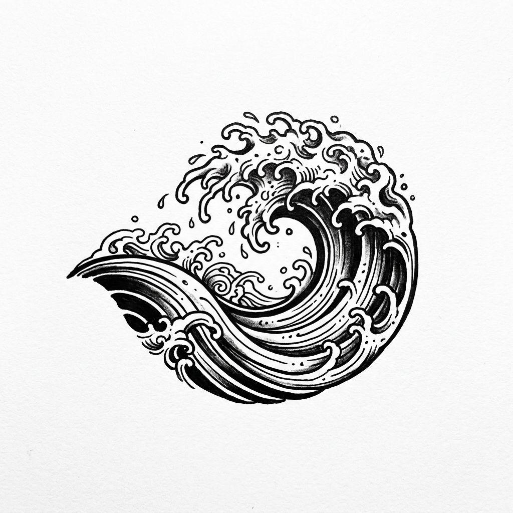 idée tatouage cheville vague japonaise