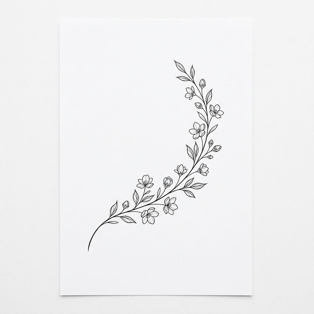 idée tatouage cheville femme branche fleurie fine